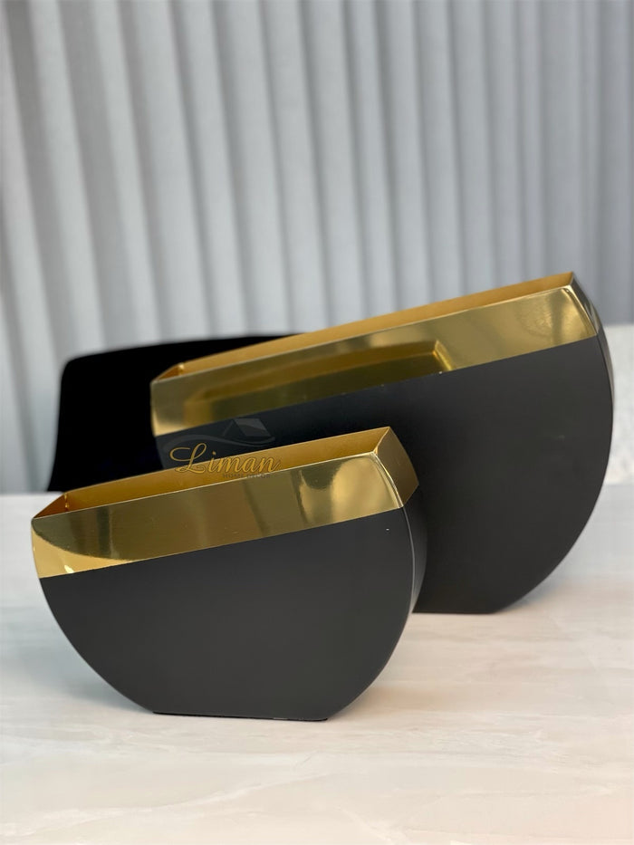 Liman Home Decor - Liman Online Vaas Goud / Zwart 29x6x22 Cm