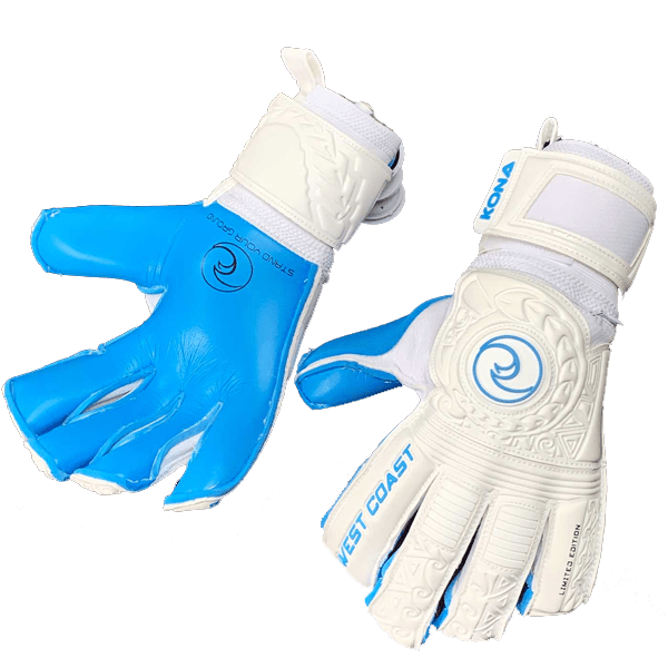 West Coast Pure Kona Cyan Goalkeeper Gloves (White/Cyan) | SoccerWearhouse